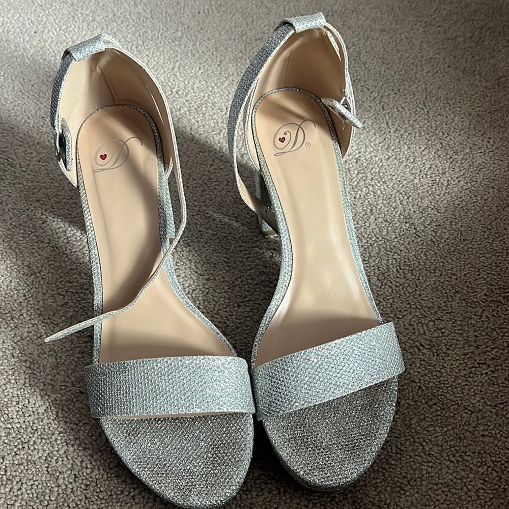silver sparkly heels
